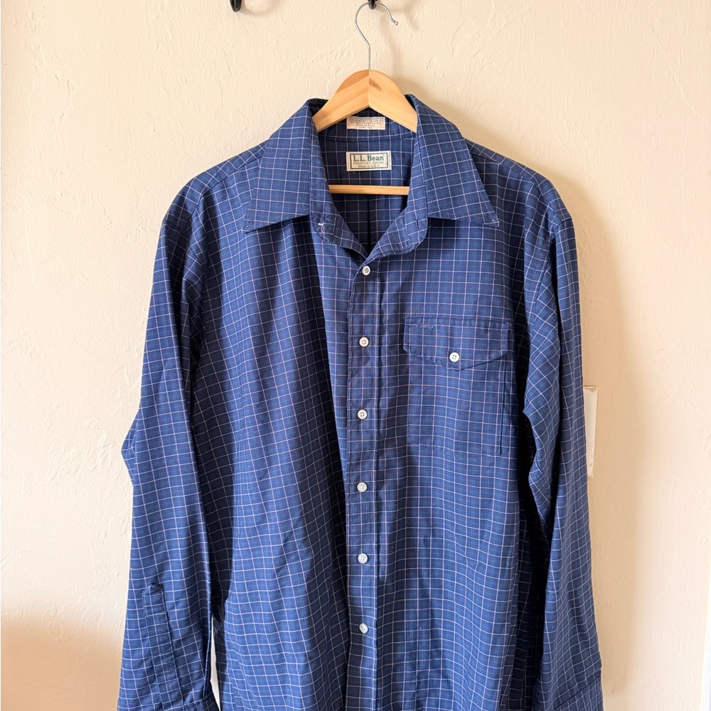 L.L. Bean Navy Blue Checked Men's Button-Down Shirt